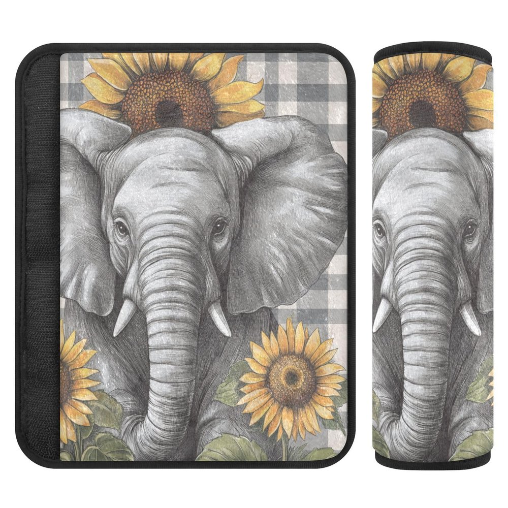 2 Pack Seatbelt Covers Seat Belt Cover Pad for Adults Boys Girls Car Seat Strap Covers Pads Cushion Universal Shoulder Strap Pad Protector 10 x 7.7 Inch Elephant Sunflower Plaid