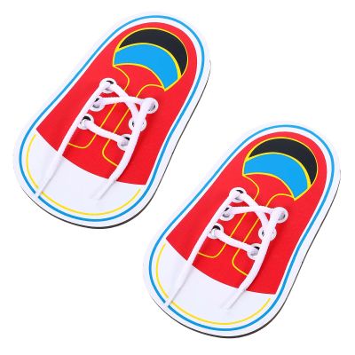 ElevateTech 2Pcs Wooden Lacing Shoe Shoe Lace Practice Board Threading Lacing Shoes Training Board Tying Practice Learning Educational Fine Motor Skills (Red White)