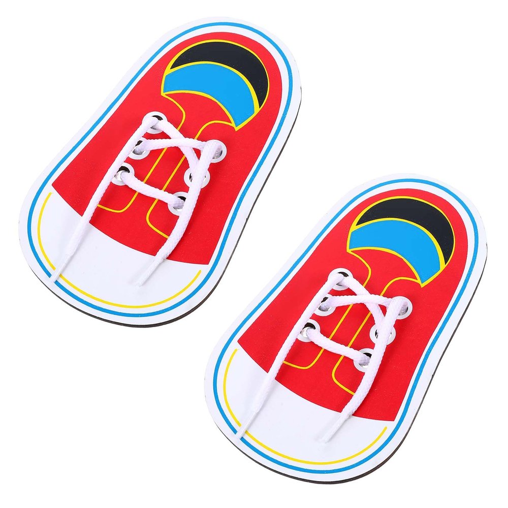 ElevateTech 2Pcs Wooden Lacing Shoe Shoe Lace Practice Board Threading Lacing Shoes Training Board Tying Practice Learning Educational Fine Motor Skills (Red White)