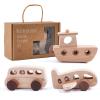 Wooden Cars for Toddlers 1-3, Wooden Vehicles Baby Cars Set with Bus, Airplane and Boat, Montessori Rattle Toys with Rolling Beads, Ideal for Boys and Girls view 1