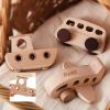 Wooden Cars for Toddlers 1-3, Wooden Vehicles Baby Cars Set with Bus, Airplane and Boat, Montessori Rattle Toys with Rolling Beads, Ideal for Boys and Girls view 2