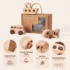 Wooden Cars for Toddlers 1-3, Wooden Vehicles Baby Cars Set with Bus, Airplane and Boat, Montessori Rattle Toys with Rolling Beads, Ideal for Boys and Girls view 3