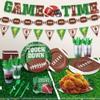 173PCS Football Party Supplies Kit for 24 Guests - Football Birthday Supplies with Paper Plate Napkin Big Cup Cutlery Banners Touchdown Tablecloth Tailgate Party Decorations(A) view 4