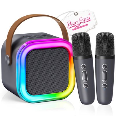 2026 Newest Mini Karaoke Machine for Kids Girls & Boys - Portable Bluetooth Speaker with 2 Wireless Microphones - Kids Birthday Gifts for Ages 4-10 - Kids' Instrument Accessories - Space Gray