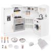 Fireflowery Kids Kitchen Playset, Wooden Toy with Ice Maker, Washing Machine, Microwave, Interactive Play with Lights and Sounds, Pretend Play Corner Kitchen for Girls and Boys view 1