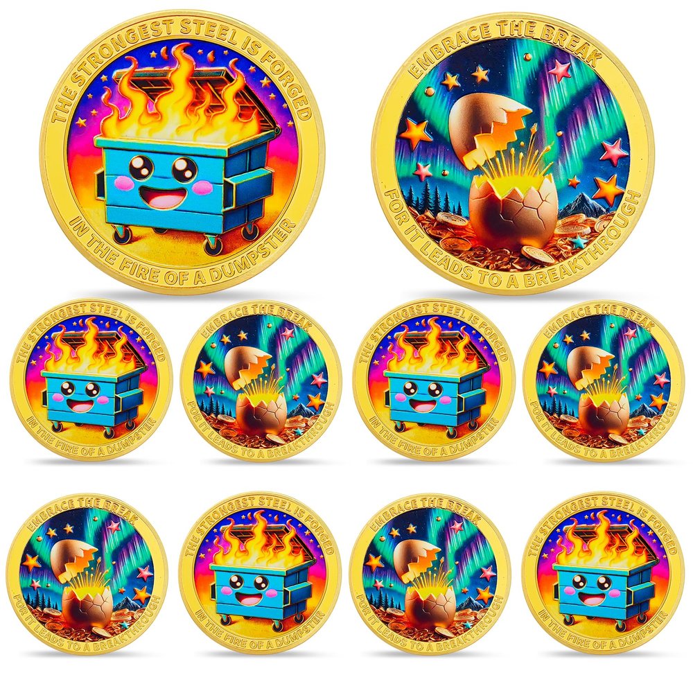 10pcs Emerging from Cocoon Dumpster Fire Coin - The Strongest Steel is Forged Dumpster Fire Challenge Coin - Funny Desk Accessories for Work - Emotional Support Inspirational Gifts for Men Women