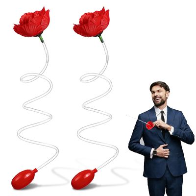 Abaodam 2 Pcs Squirting Rose Prank Toy, Fake Red Rose Water Spray Flower Corsage Pin for April Fools Day, Party Prank Props for Kids and Adults