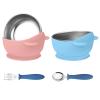 Wesketch 2 Pack Stainless Steel Baby Bowls with Removable Non-Slip Silicone Suction Shell, Anti Scald Food Container for Baby Food Feeding, Forks + Spoons Included-Blue & Pink view 1