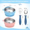Wesketch 2 Pack Stainless Steel Baby Bowls with Removable Non-Slip Silicone Suction Shell, Anti Scald Food Container for Baby Food Feeding, Forks + Spoons Included-Blue & Pink view 2