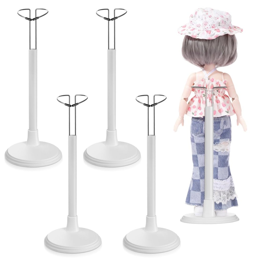 4 Pack Adjustable Doll Stand for 8 to 12 Inch Dolls, White Plastic Support Holder Action Figure Display Holder Support Base for Displaying Collectibles