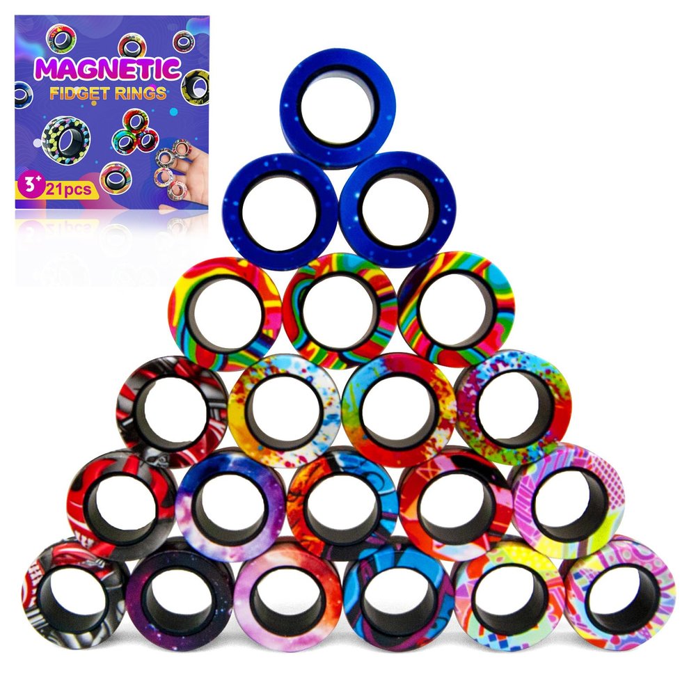 21 Pcs Magnetic Rings Fidget Toys Set Easter Decorations Basket Stuffers for Kids Finger Magnet Rings ADHD Anxiety Fidget Spinner Rings for Relief Birthday Present for Adults Teens Kids