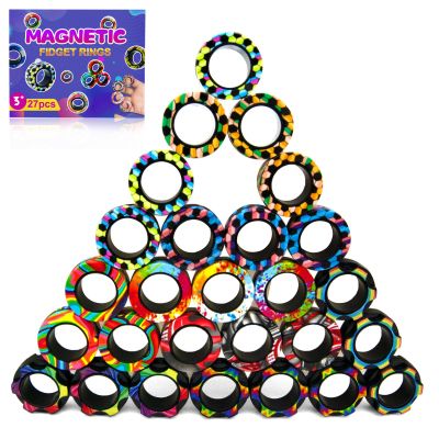 27 Pcs Magnetic Rings Fidget Toys Set Classroom Prizes for Kids Finger Magnet Rings ADHD Anxiety Fidget Spinner Rings for Relief Birthday Present for Adults Teens Kids