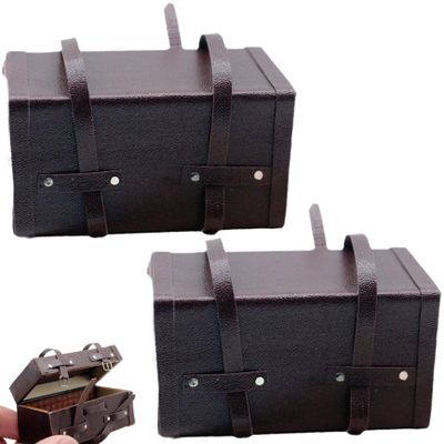 2Pcs Dollhouse Miniatures 1:12 Mini Suitcase Wooden Vintage Suitcase Dark Brown Miniature Furniture DIY Decorative Dollhouse Accessories for Christmas Fairy Garden Supply, Mini Suitcase