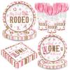 120pcs My First Rodeo Party Supplies Western Cowgirl Plates Napkins 1st Rodeo Tableware Set Paper Cups Pink Forks Western Birthday Party Decorations for Wild West Cowgirl Celebrations 24 Guests view 1