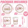 120pcs My First Rodeo Party Supplies Western Cowgirl Plates Napkins 1st Rodeo Tableware Set Paper Cups Pink Forks Western Birthday Party Decorations for Wild West Cowgirl Celebrations 24 Guests view 2