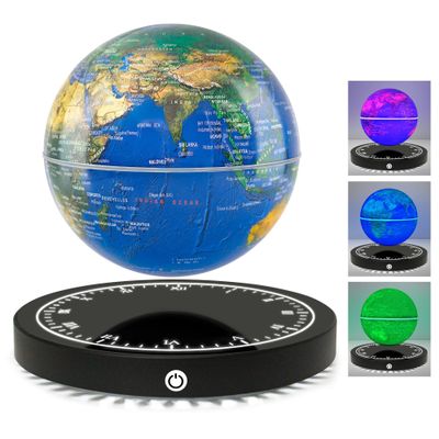 Flagest Magnetic Levitating Floating Globe with LED Lights, 16 Colors Rotating Globe Lamp with Clock Base for Home Office Desk Decor, Cool Tech Gadgets for Men Husband Boys and Girls
