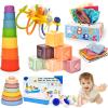 Baby Toys 6-12 Months,Montessori Toys for 6-9-12 Month old,6-in-1 Sensory Toys Stacking Cups Building Blocks,Teething Pull String,Tissue Box Toys for Babies 6-9-12,18-24 Months,1-3 Year old Baby Gifts view 1