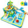 AKEYDIY Inflatable Water Slide Bounce House Combo, Large Bounce House for Kids 3-12, Long & Short Slides, Splash Pool, Boxing Pillar, 550W Blower, Dino Water Slides for Kids Backyard Outdoor view 1