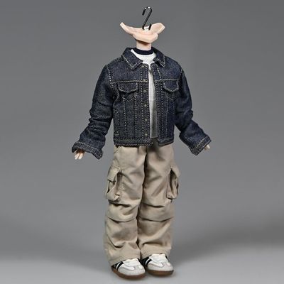 1/12 Scale Figure Clothes Denim Jacket Workwear Pants Cargo Pants Clothing Model Accessory for 6-inches Action Figure Body Doll, Action Figure Navy Denim Coat Clothing Costume Outfit (Denim Jacket)