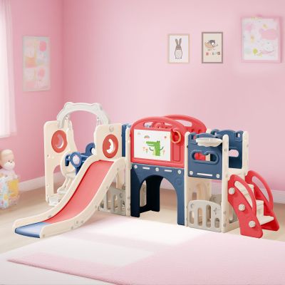12 in 1 Outdoor Toddler Playsets with Slide Toddlers Playground and Swing Set Indoor Climber Tunnel Playset Play Equipment with Basketball Hoop for Backyard