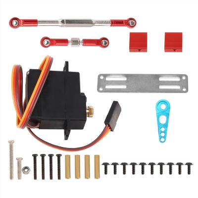 RC Car Accessories Compatible with WPL C14 C24 1/16 RC Car Upgrade Parts Accessories 17G Metal Gear Servo and Steering Link Rod Servo Mount Set