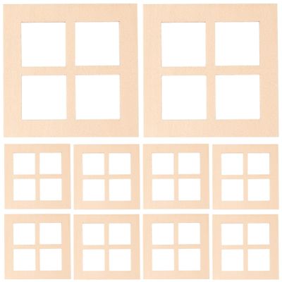 10Pcs Mini Wooden Window Frames for Dollhouse Decoration, 1:12 Scale Miniature Furniture Accessories, Wood Grid Window Ornaments for DIY Projects and Home Decor