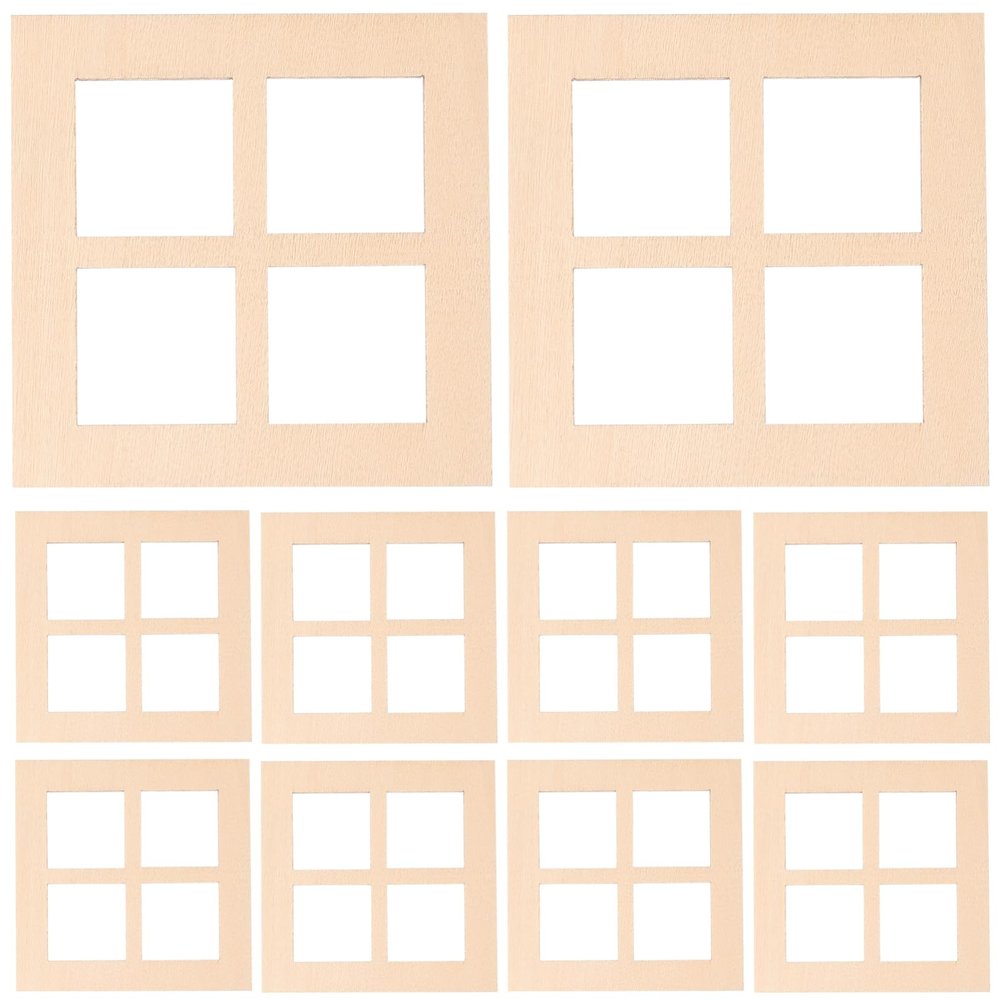 10Pcs Mini Wooden Window Frames for Dollhouse Decoration, 1:12 Scale Miniature Furniture Accessories, Wood Grid Window Ornaments for DIY Projects and Home Decor