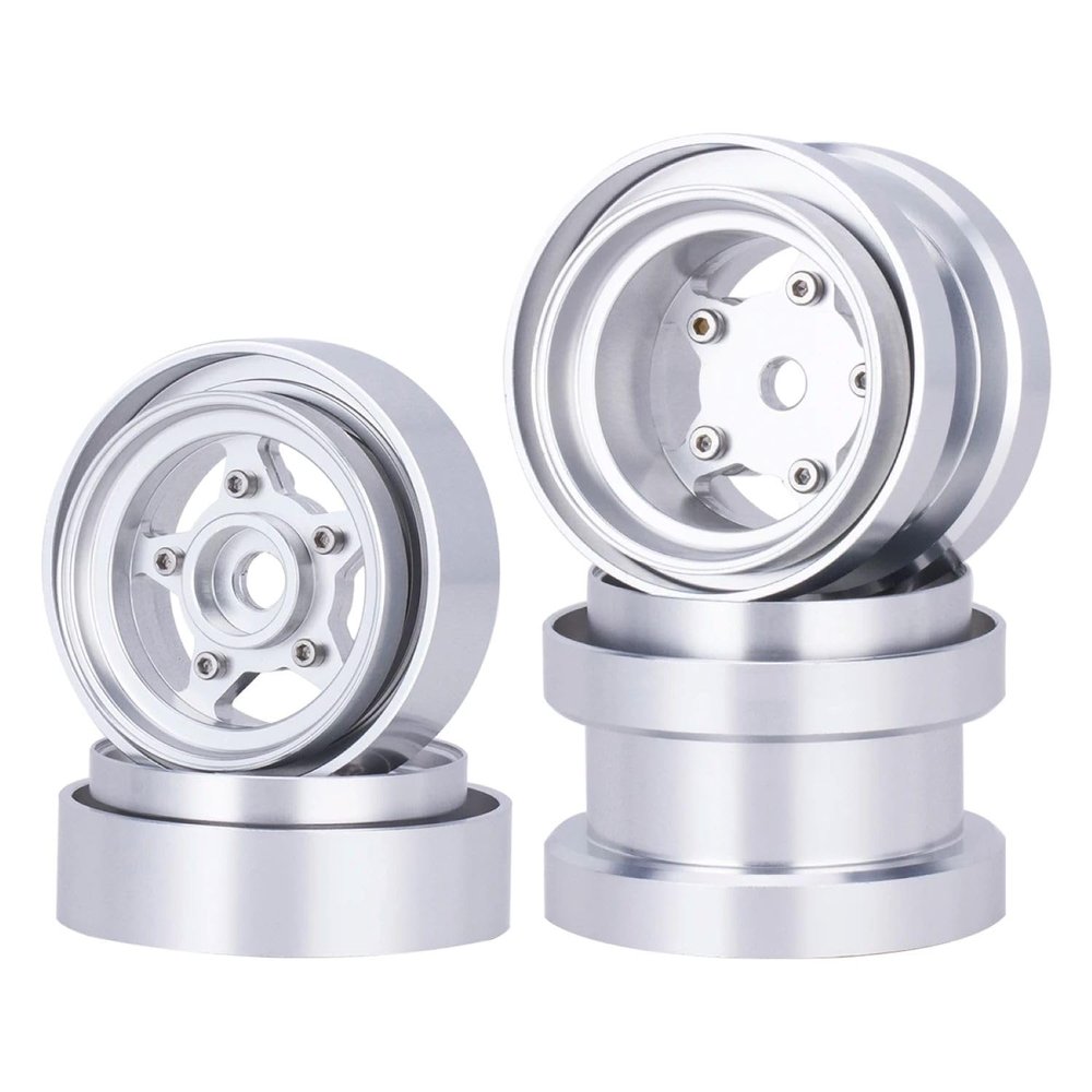 4pcs CNC Aluminum Beadlock Wheels Rim Hub Upgrade Kit for 1/10 RC Buggy Car Tamiya Frog Grasshopper Hornet Sand Scorcher Parts (Silver)