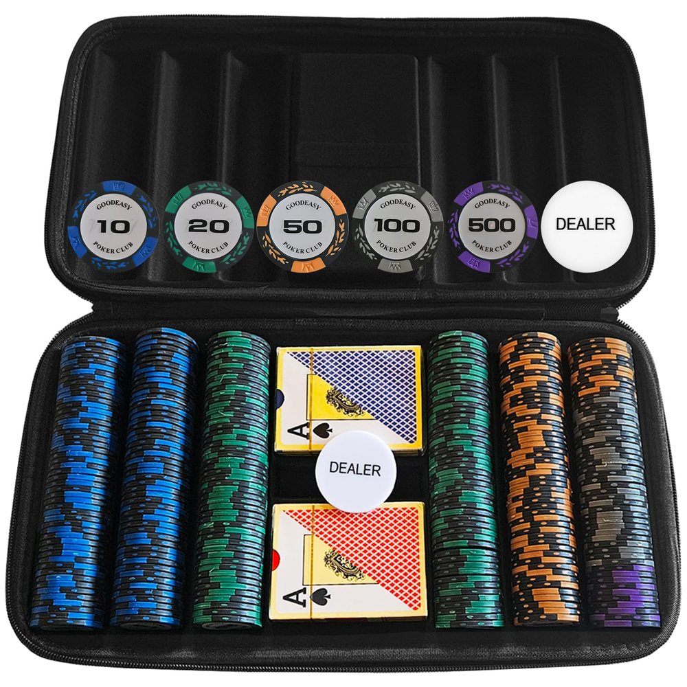 GOODEASY 300-Piece Clay Poker Chip Set, Professional Casino-Grade with 14g Chips, 2 Card Decks, Carrying Case for Home Games, Ages 12+ (300PCS)