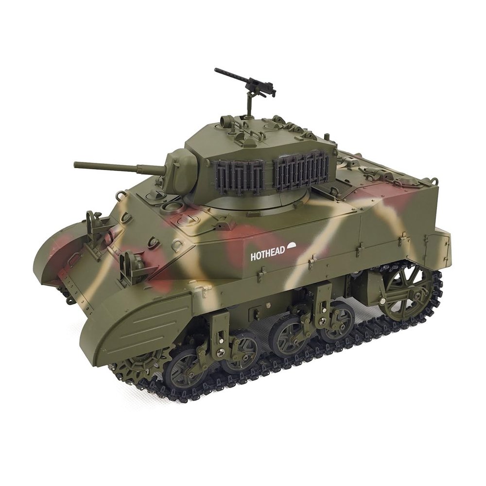 URFunModel 1/16 US M5A1 RC Tank for Adults, 2.4G Remote Control Tank, RC Battle Tank RC Army Tank, Light Tank Model with Light Sound Effects, Two Batteries, RTR