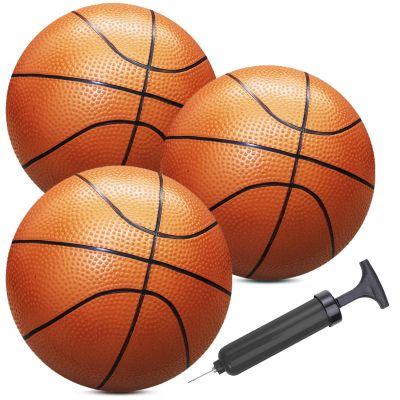 ABAJI Mini 3 Pack 5 inch Toy Basketballs Ball Pump Needle Rubber Material Mini Hoop Toddlers Kids Teenagers Swimming Pool Indoors Outdoors