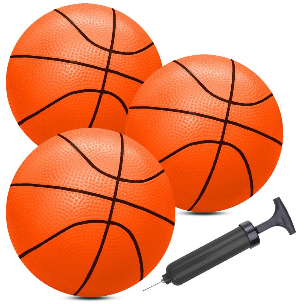 ABAJI Mini 3 Pack 5 inch Toy Basketballs Ball Pump Needle Rubber Material Mini Hoop Toddlers Kids Teenagers Swimming Pool Indoors Outdoors