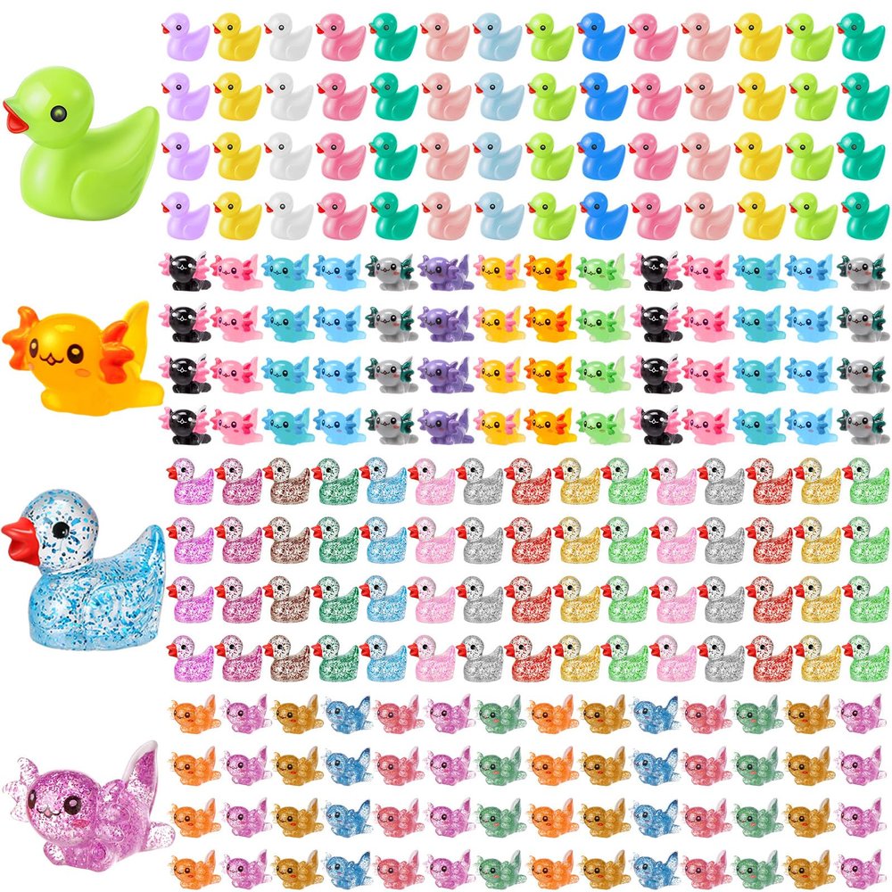 Barydat 200 Pcs Tiny Resin Animals Mini Resin Figures Duck Bulk Axolotls for Hide and Seek, Small Variety Animals Micro Garden Landscape Ornament Dollhouse Party Favors Crafts