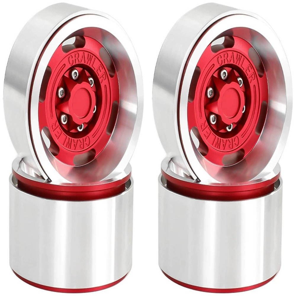 1.9 Metal Beadlock Wheels for 1/10 RC Crawler/Trail Truck, Compatible with Axial SCX10/Capra/TRX-4, CNC-Machined Alloy Rims Heavy-Duty Off-Road Performance Red