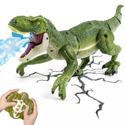 ToyFuntasy Remote Control Dinosaur Toys for Kids Ages 4-7 8-12 - Best Birthday Gifts for Boys 4 5 6 7 8 9 10 11 12 Year Old, RC Walking Dino with Roaring, Spray, Light, Touch Sensing
