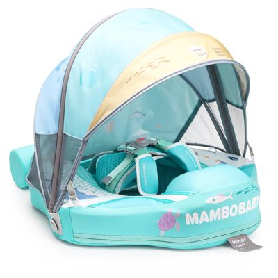 2025 Mambobaby Baby Float with Canopy & Tail Infant Swim Float Non-Inflatable Toddler Pool Float with Skin-Friendly Material for 3-24 Months Baby Boys Grils Green (Deluxe Edition)