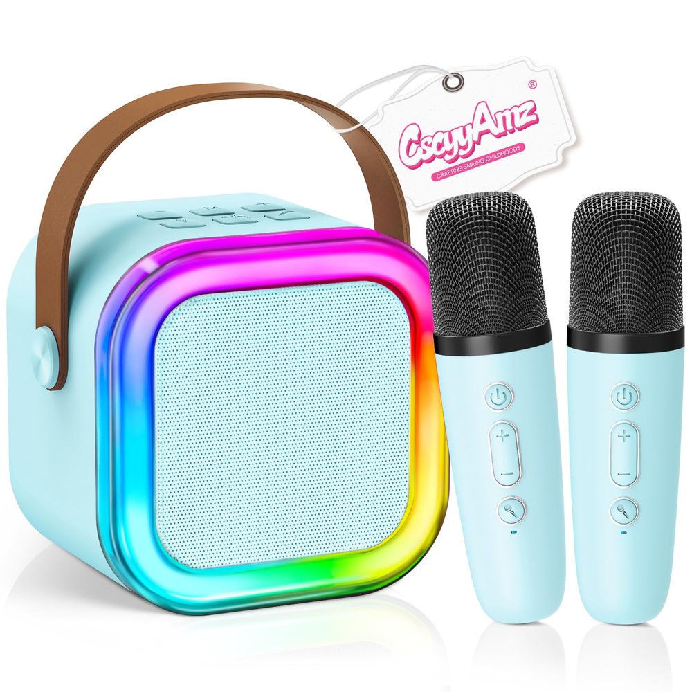 2026 Newest Mini Karaoke Machine for Kids Girls & Boys - Portable Bluetooth Speaker with 2 Wireless Microphones - Kids Birthday Gifts for Ages 4-10 - Kids' Instrument Accessories - Blue