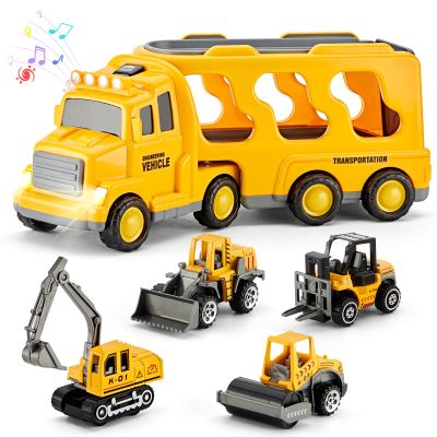 AMACAT-5-in-1 Construction Truck for 3-9 Year Old Boys and Girls - Friction Power Vehicle Car for Toddlers 3-10, Carrier for Kids 3-5 - Christmas and Birthday Gifts