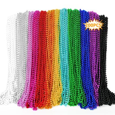 200PCS Mardi Gras Beads, Metallic 12 kinds Bead Necklace Party Favors, 33" Mardi Gras Necklace Bulk Accessories Stuff, Festival Parade Throw for Wedding Birthday Mardi Gras Celebrations Decorations
