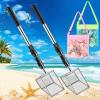 Niuyhe 4pack Shark Tooth Sifter, Shell Scooper for Beach with Seashell Bags, Retractable Long Handle Sand Dipper Shovel Tool for Adults and Kids, Shark Teeth Scoop for Picking Up Shells and Rocks view 1