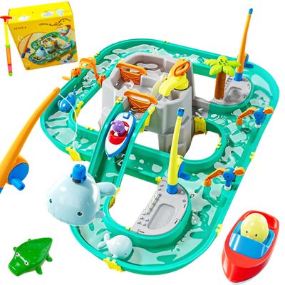 cuteDIY Leak-Proof Double-Tier Water Table Toys Playset with Cover, with Built in Pump, Kids Outside Play Toys for Toddlers 3-5 Ages 4-8 for Outside Garden Beach Pool