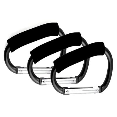 3PCS Stroller Hooks, 5.2'' Large Carabiner Clip - Carabiner Large, Baby Stroller Hooks for Hanging Bags, Stroller Accessories(Black)