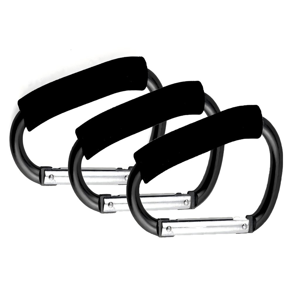 3PCS Stroller Hooks, 5.2'' Large Carabiner Clip - Carabiner Large, Baby Stroller Hooks for Hanging Bags, Stroller Accessories(Black)