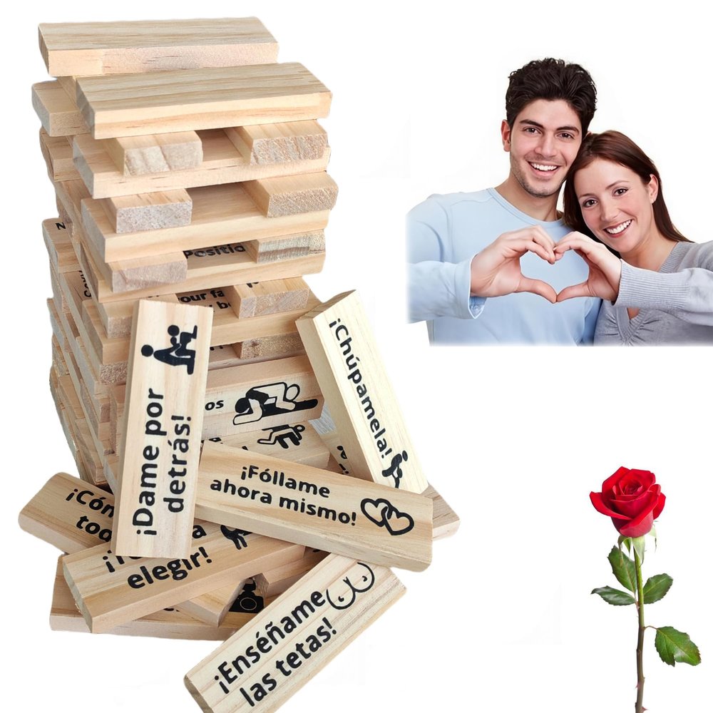 Kovtia Spanish Adults Blocks Tower Game for Couples Espaol Valentine Night Date Stacking Board Game for Lovers