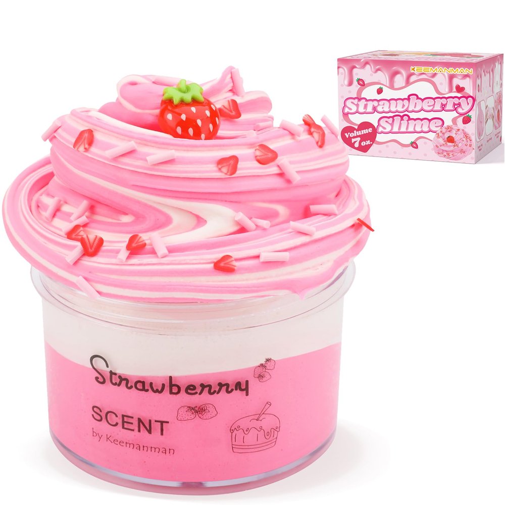 Keemanman Strawberry Slime, Scented Butter Slime Kit Cute Preppy Stuff for Girls Boys Kids