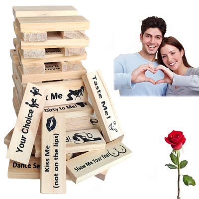 Kovtia Adults Blocks Tower Game for Couples Wood Stacking Board Valentine Night Dating Lovers Game Gifts