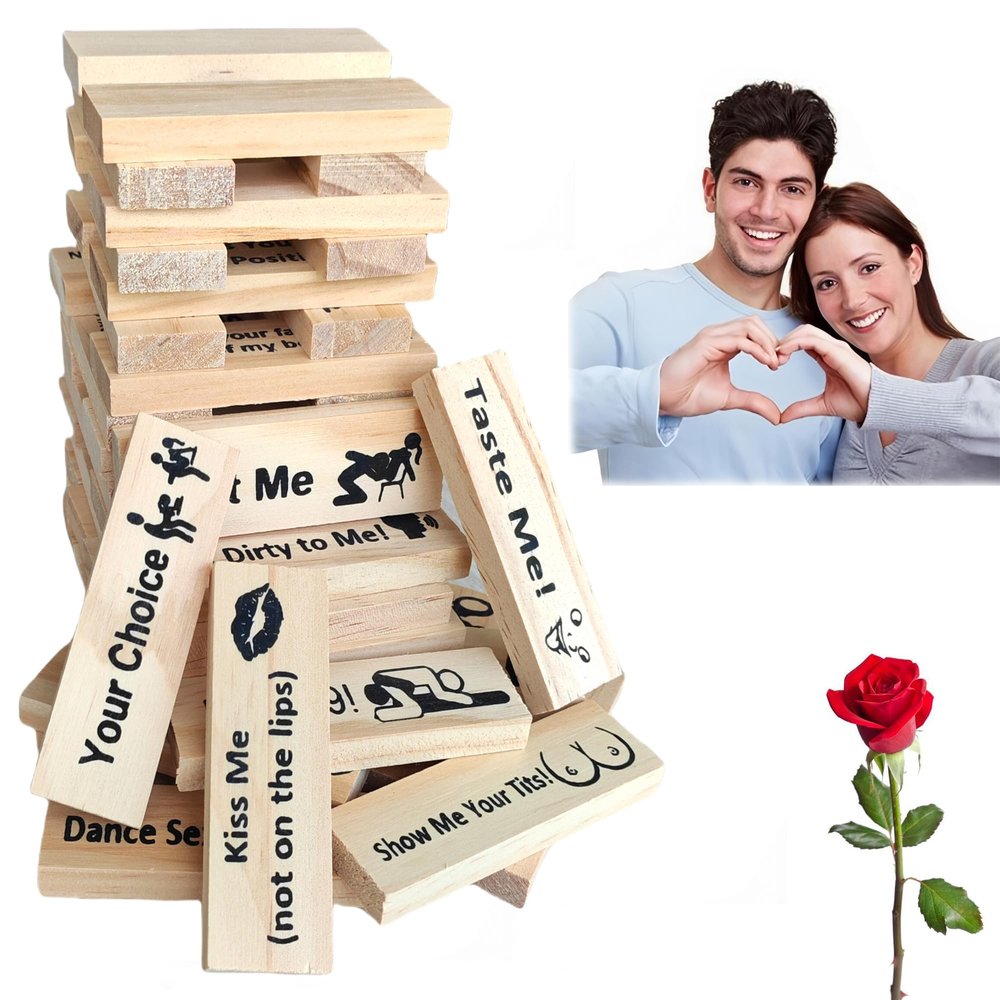 Kovtia Adults Blocks Tower Game for Couples Wood Stacking Board Valentine Night Dating Lovers Game Gifts