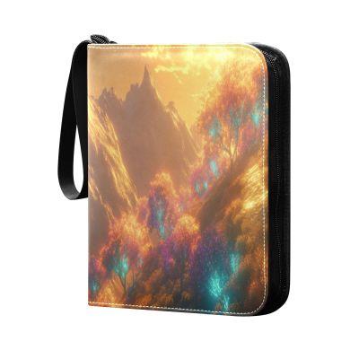 Mountain Landscape with Trees Glowing Cards Binder 4 Pocket Fits 400 Cards with 50 Removable Sleevesves, Trading Card Collector Zipper Album Holder Portable Card Games Display Storage Cases