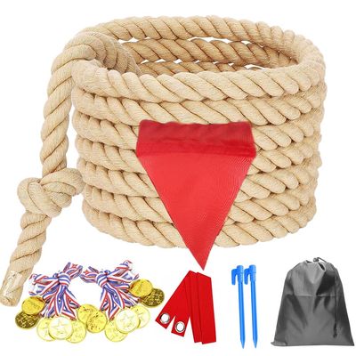 20 Feet Tug of War Rope for Kids and Adults, Outdoor Games Summer Outdoors Yard Backyard Camping Lawn Game for Field Day Family Reunion Birthday Party Team Building Activities Carnival Games-Beige