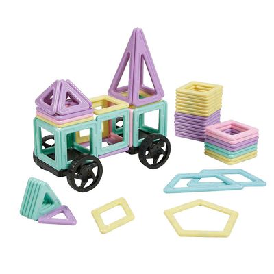 Fun Express 18 1/2" x 11 3/4" STEM Pastel Magnetic Building Tiles Set - 128 Pc.